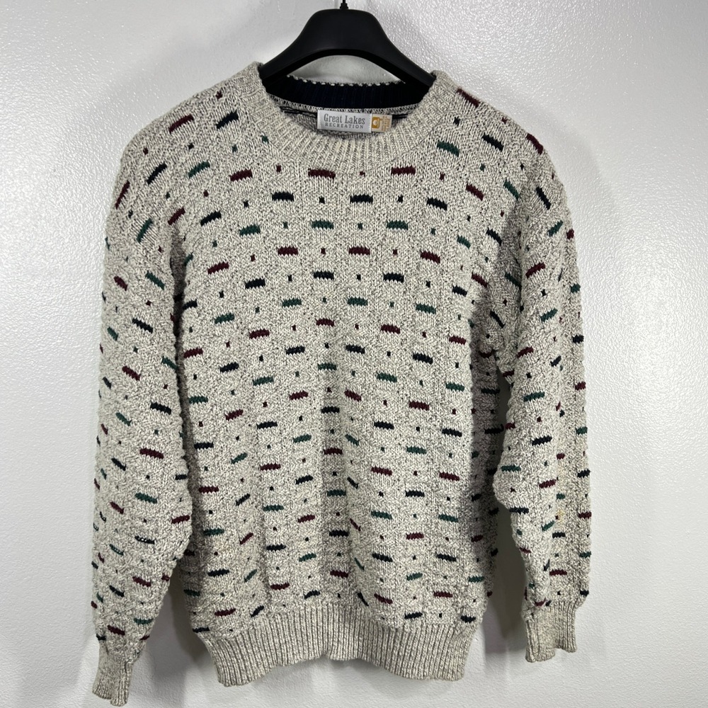 Vtg. 1990 USA Made 100% Cotton Argyle Knit Sweater Crewneck Multicolor Large
